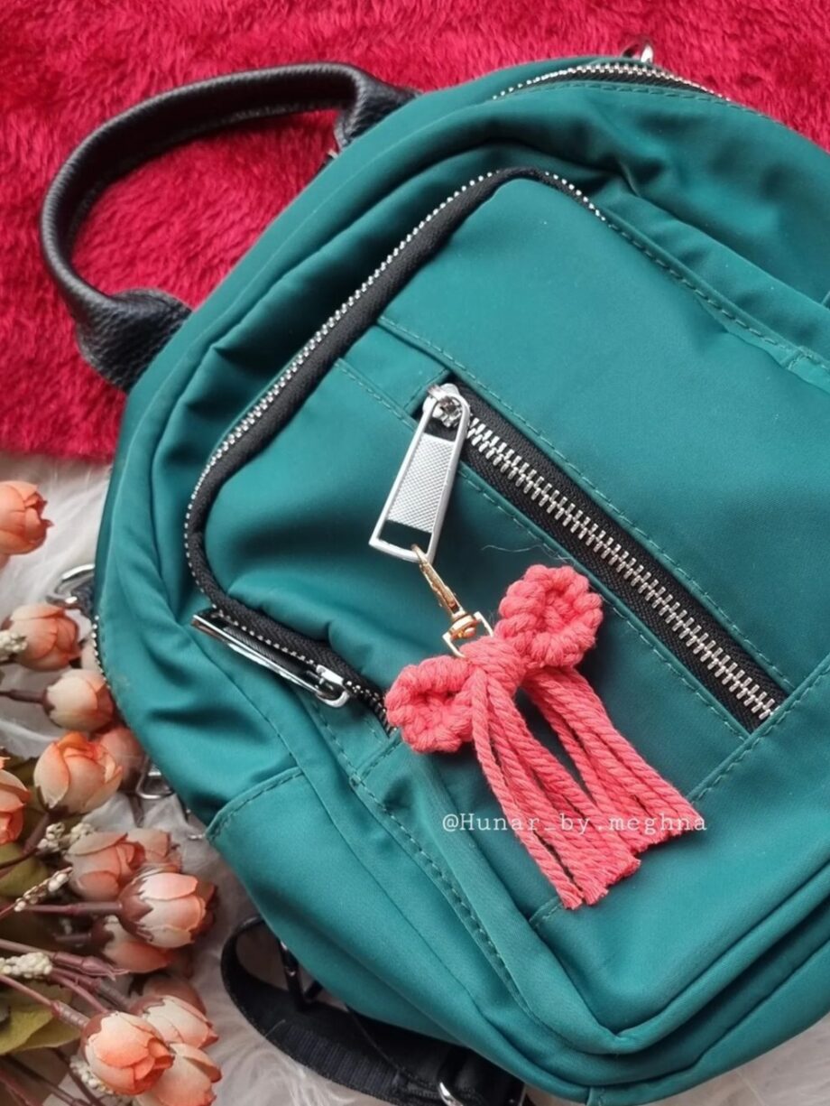 macrame bow eco friendly keychain charms bagtag