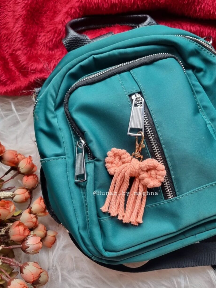 pink bow bag keychain charm