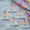 white organza bow macrame rainbow keychain charm handcrafted