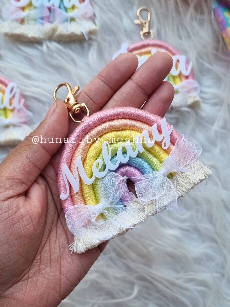 personalized pastel rainbow name keychain