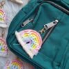 handcrafted ecofriendly macrame rainbow keychain charm with name