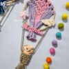hot air balloon and teddy name hanging macrame for kids room in pink