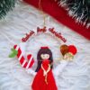 Personalized with name handcrafted macrame doll first Christmas ornament memento