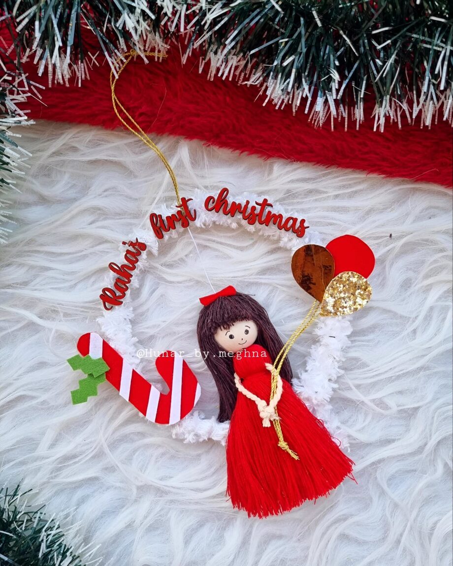 macrame doll first Christmas personalized ornament