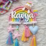 Rainbow unicorn name hanging kids room decor
