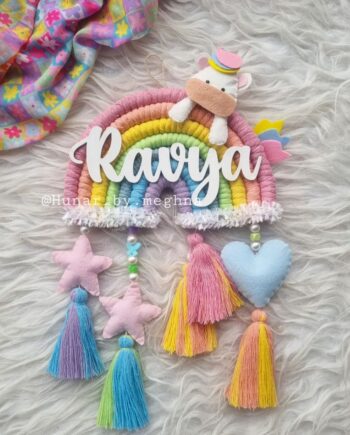 Rainbow unicorn name hanging kids room decor