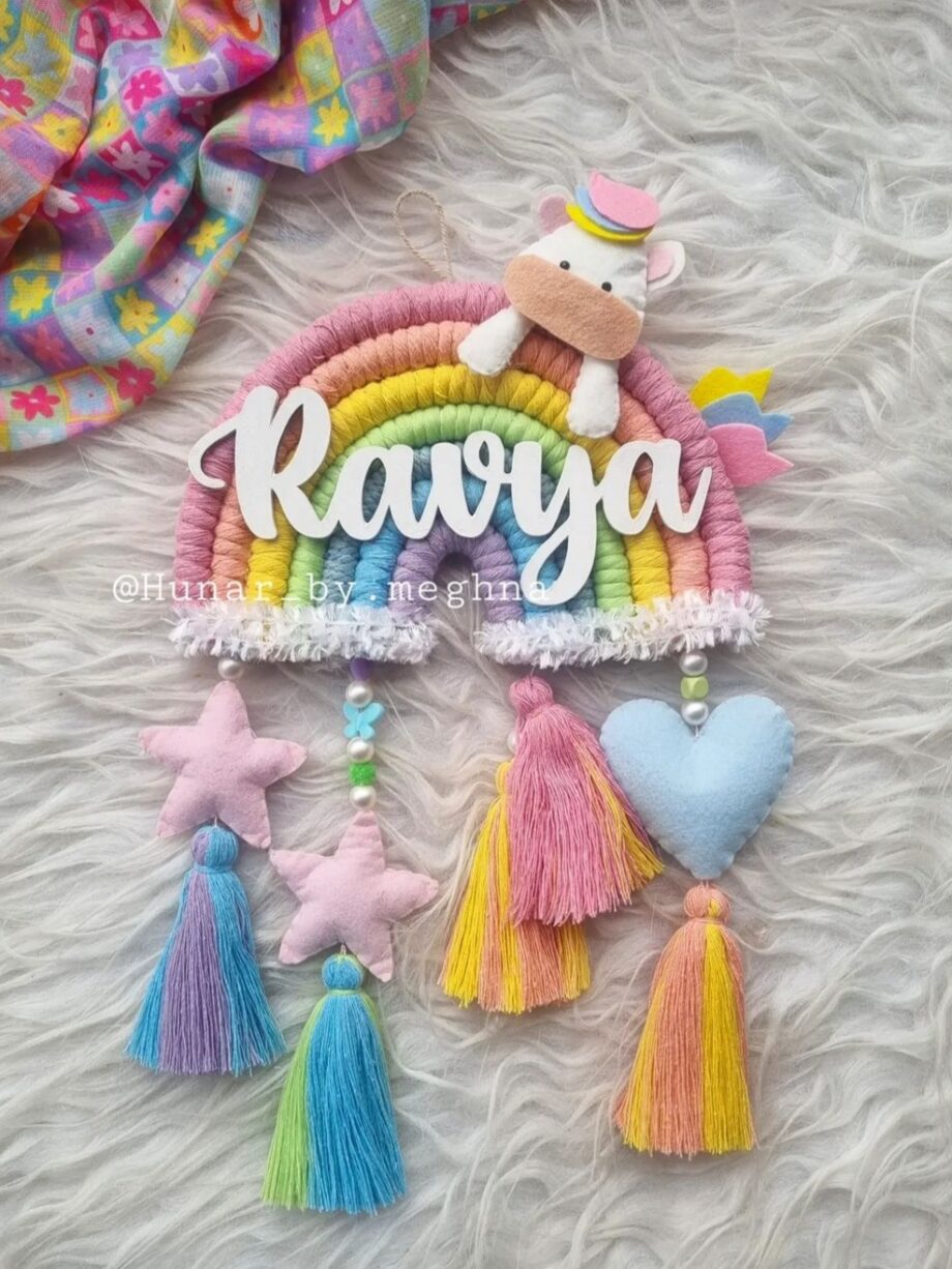 Rainbow unicorn name hanging kids room decor