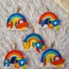 boys space theme keychains in rainbow shape handcrafted with macrame bag charm