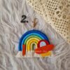 spaceship blue macrame rainbow keychain in bright colors
