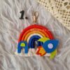 rocket initial personalized bag charm keychain in rainbow shape