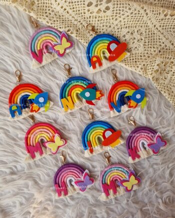 personalized name initial keychains rainbow macrame