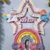 star and rainbow name hanging for kids room decor with unicorn, teddy