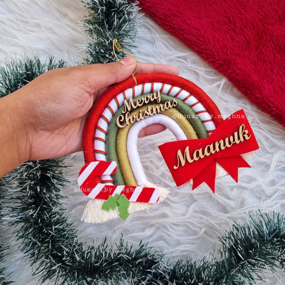 christmas bow and cotton candy christmas tree personalized ornament