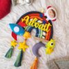 space theme rainbow astronaut macrame kids name hanging