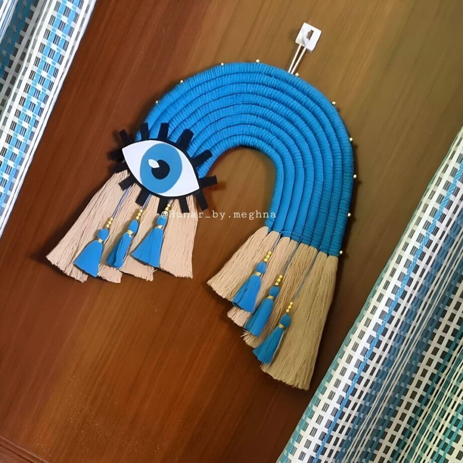 handcrafted macrame evil eye theme wall angin