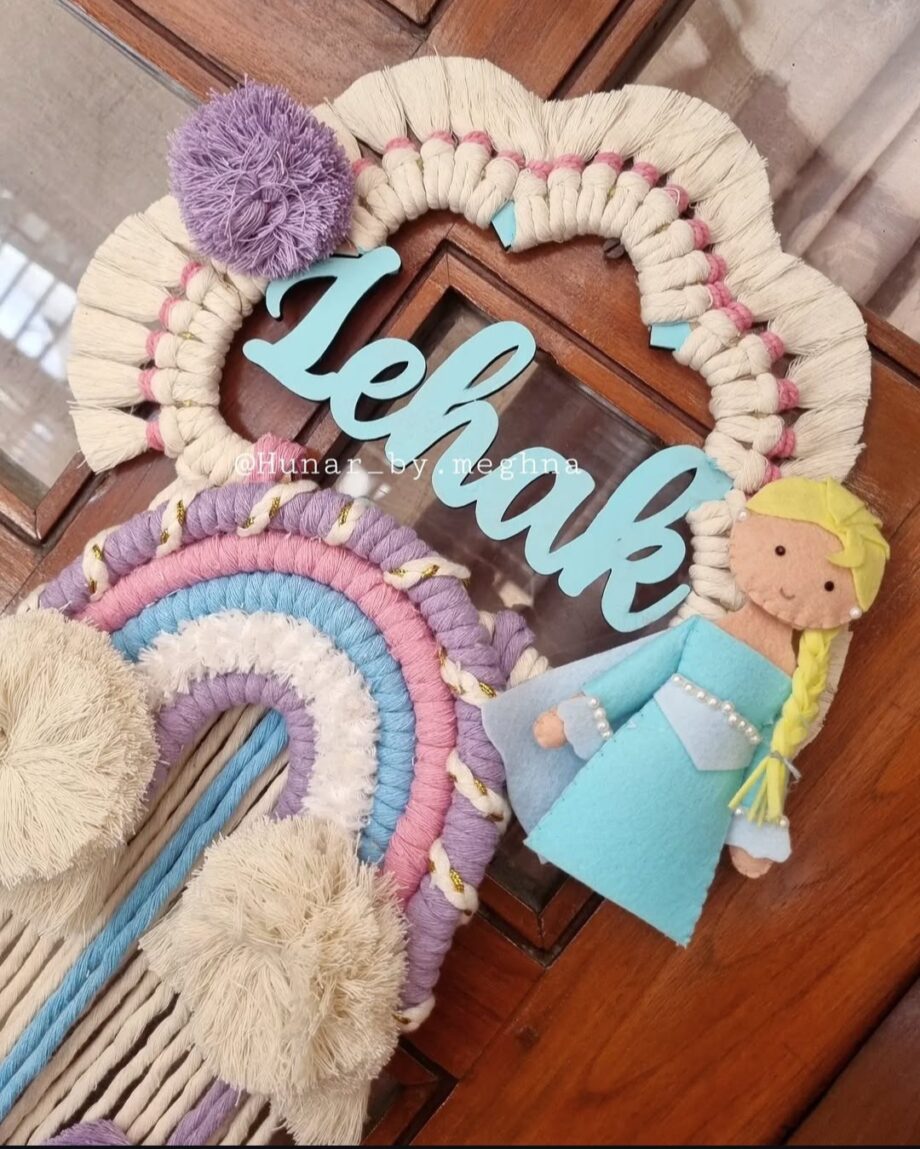 elsa princess doll macrame rainbow name hanging for kids room decor personalized gifting