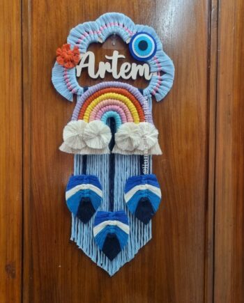 evil eye macrame rainbow leaf name hanging for personalized decor and gifting