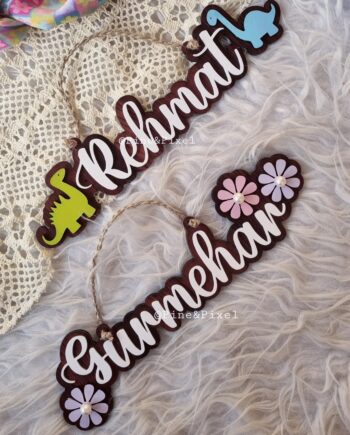 dinosaur and flower theme aesthetic name plate
