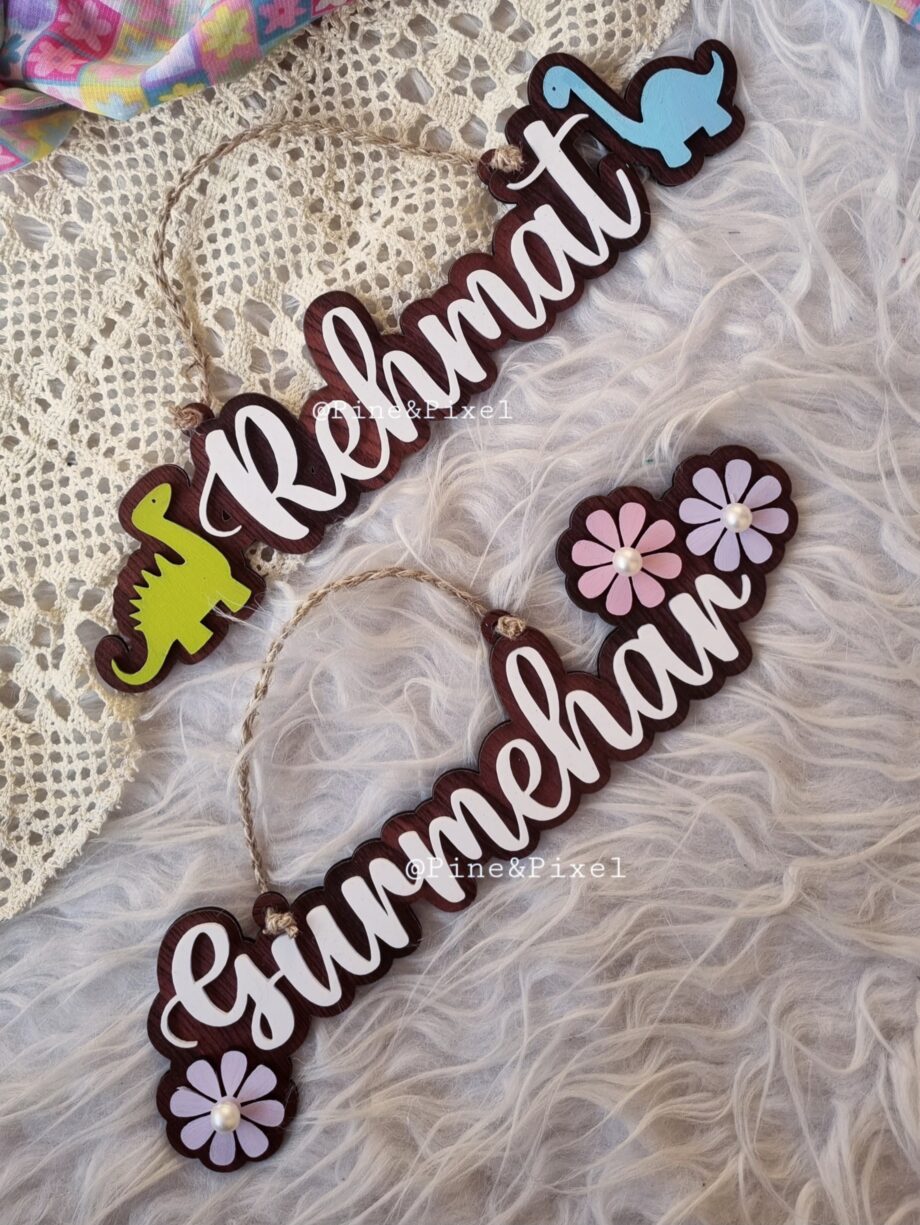 dinosaur and flower theme aesthetic name plate