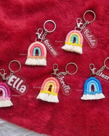 personalized name tag rainbow macrame keychain