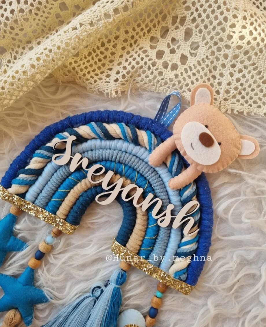 macrame teddy kids name hanging