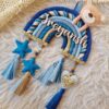 tassel felt star and heart blue color rainbow name hanging with teddy