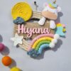 macrame rainbow and felt unicorn name plate for kids room decor door hanging handcrafted
