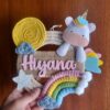 nursery decor personalize with baby name in cute unicorn theme