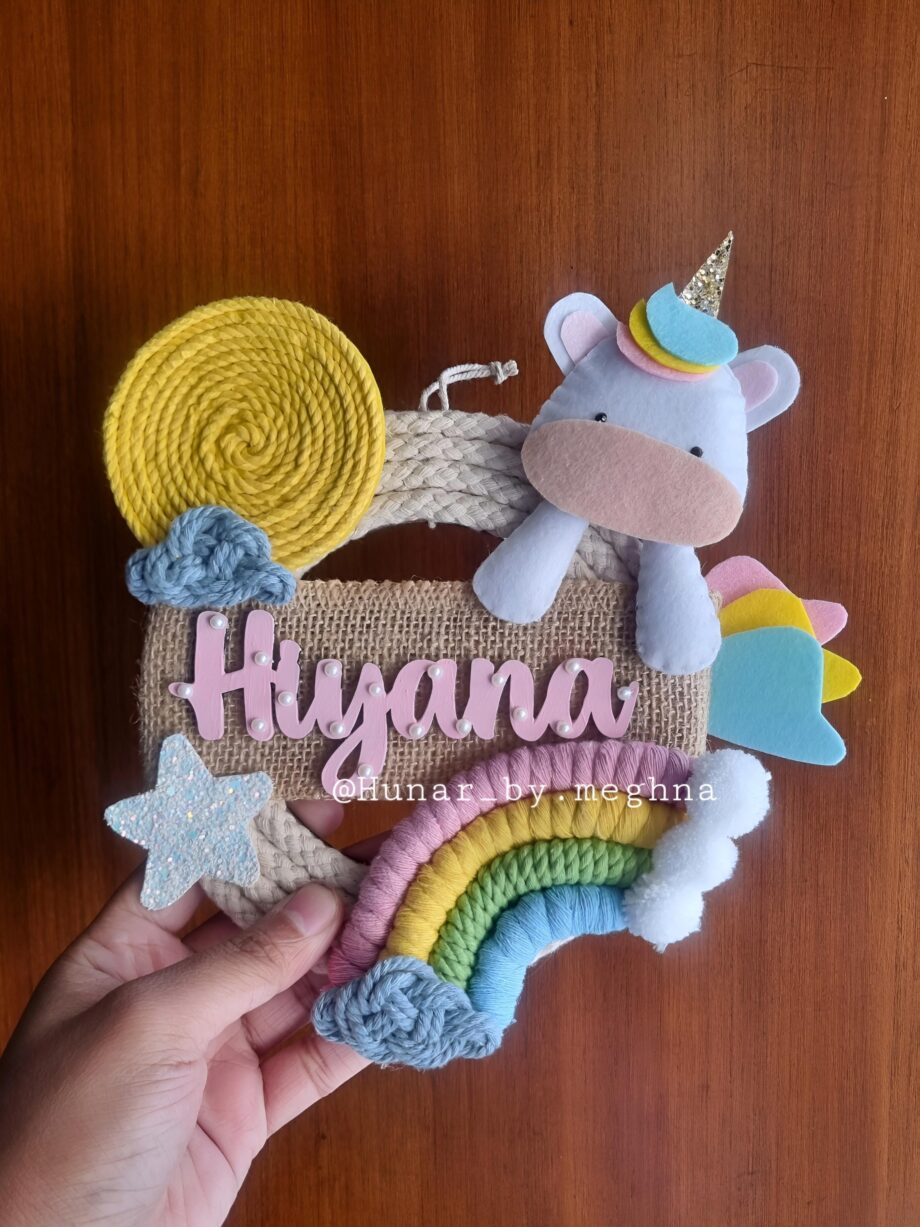 nursery decor personalize with baby name in cute unicorn theme