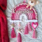 pink color rainbow teddy macrame name hanging for kids room decor