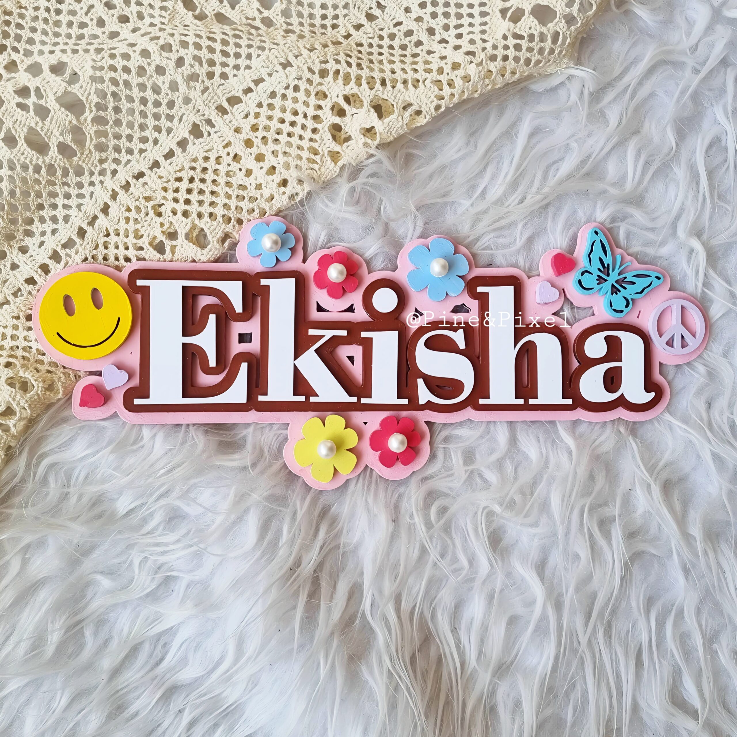 floral acrylic lasercut mdf name plates for kids, house plate, office and much more