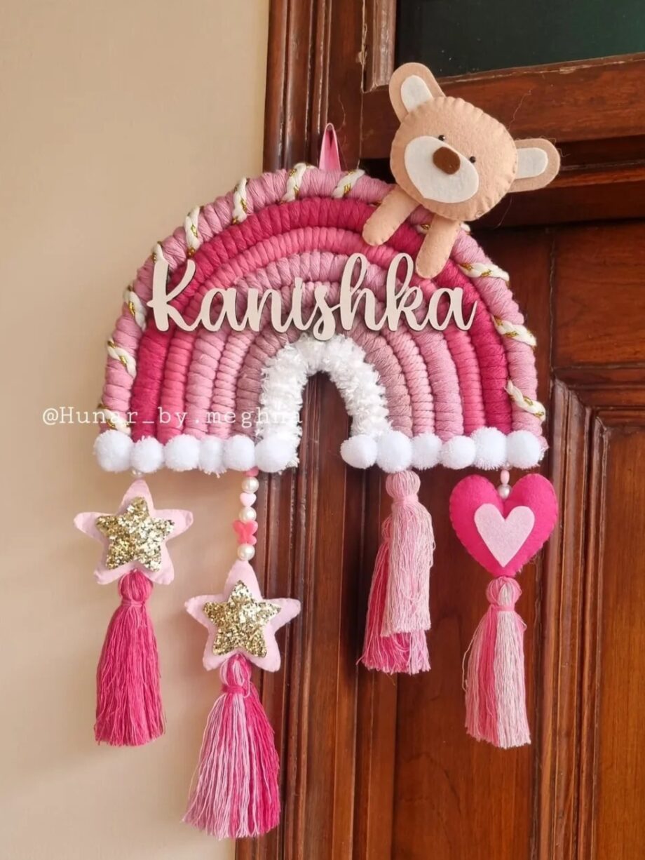 personalized decor for kids room decor with teddy and rainbow