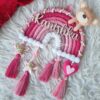 kids macrame rainbow name hanging in pink color