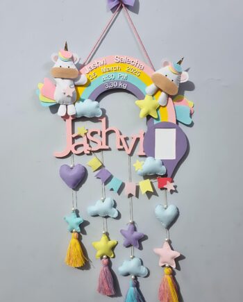 baby birth stats rainbow and unicorn name hanging