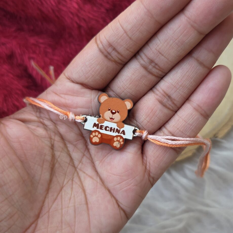 teddy rakhi with name that can be reused as magnet