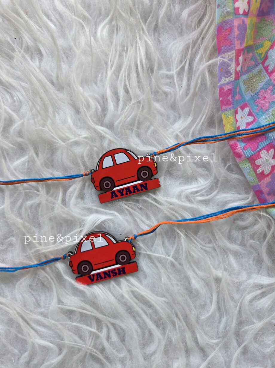 kids name car rakhi reusable as fridge magnet