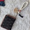 macrame wristlet bag charm keychain with cute macrame leaf charm and personalized acrylic name tags