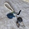 macrame wristlet bag charm and keychain with cute macrame leaf charm and personalized acrylic name tags