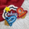 Macrame handcrafted space theme name hanging for kids with rocket and spaceship