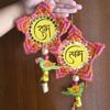 macrame hand knotted shubh laabh hangings decor magenta and orange