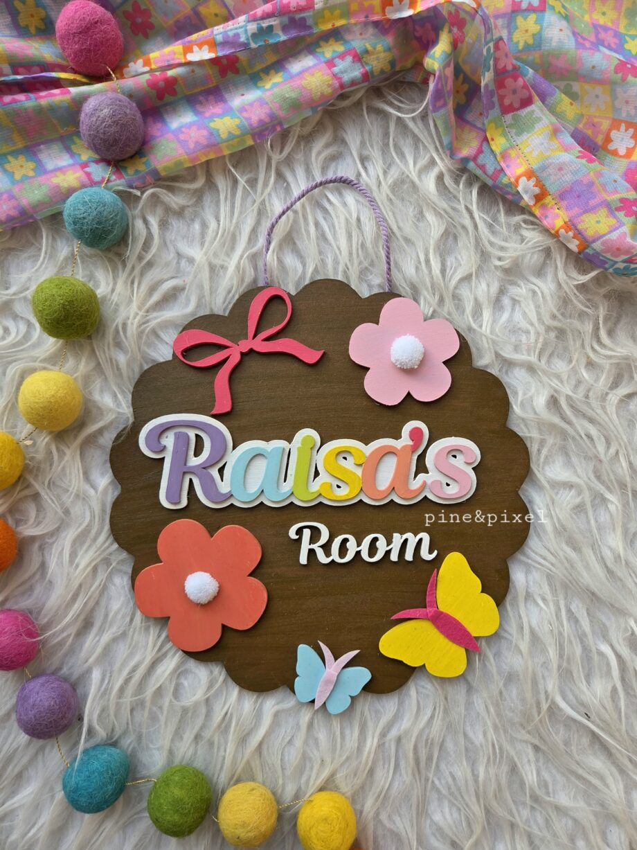 personalized room decor for kids and girls hostel room decor with pastel flowers and name