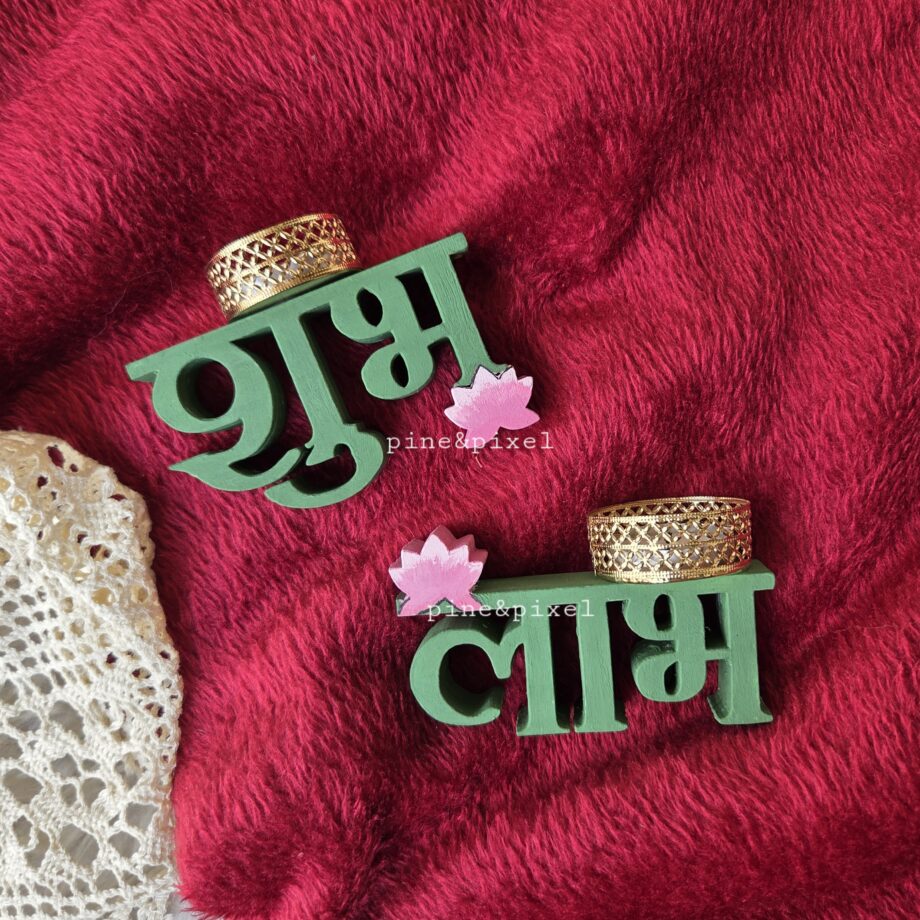 laser cute shubh laabh candle holder table top decor for diwali and festive giftings and festive decor handcrafted corporate gifting lotus