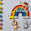handcrafted macrame rainbow felt animals name hanging