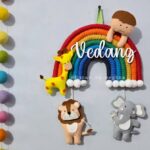 handcrafted macrame rainbow felt animals name hanging
