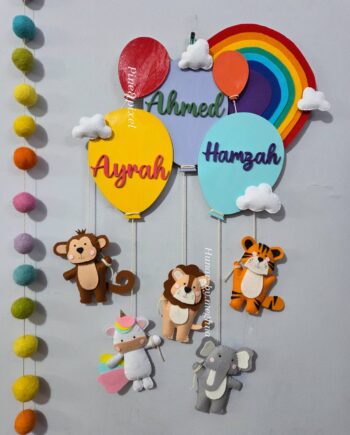 felt animals jungle buddy name hangings for siblings room decor lion rainbow unicorn tiger monkey elephant kids room decor