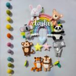 kids personalized rainbow macrame and felt animals name hanging for kids