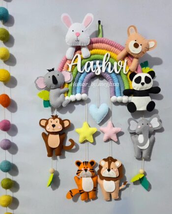 kids personalized rainbow macrame and felt animals name hanging for kids