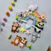 pastel macrame rainbow with cute felt animals and name for personalized decor