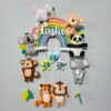 handcrafted handstitched name hanging with plushy animals for kids room decor and personalized gifting