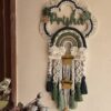Mossy green pallet rainbow macrame name hanging for kids room decor and personalized gift with birth stats details